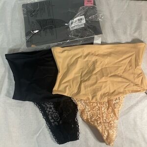 NEW Seamless Lace Thong Panties – Black & Nude – Size Large – Comfort Fit